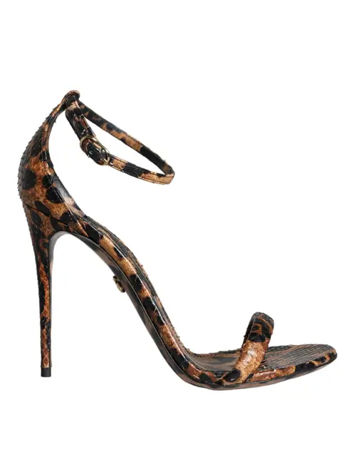 Dolce & Gabbana Brown Leopard Leather Ankle Strap SandalerSko