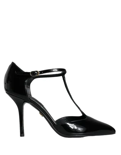 Dolce & Gabbana Black Leather T-strap Stiletto High Heels Sko