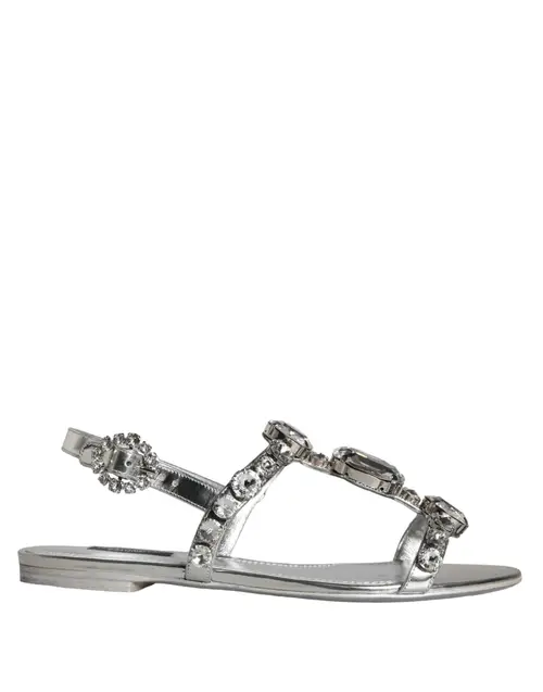 Dolce & Gabbana Silver Crystal SandalerFlats Flip Flops Sko