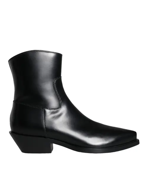 Dolce & Gabbana Black Leather Ankle Boots Booties Sko