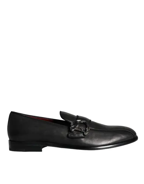 Dolce & Gabbana Black Leather Logo Loafers Herre Dress Sko