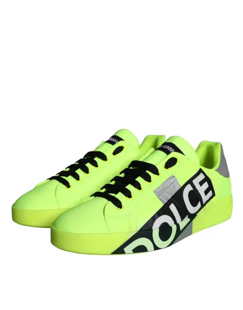 Dolce & Gabbana Neon Green Logo Tape Low Top Sneakers Sko