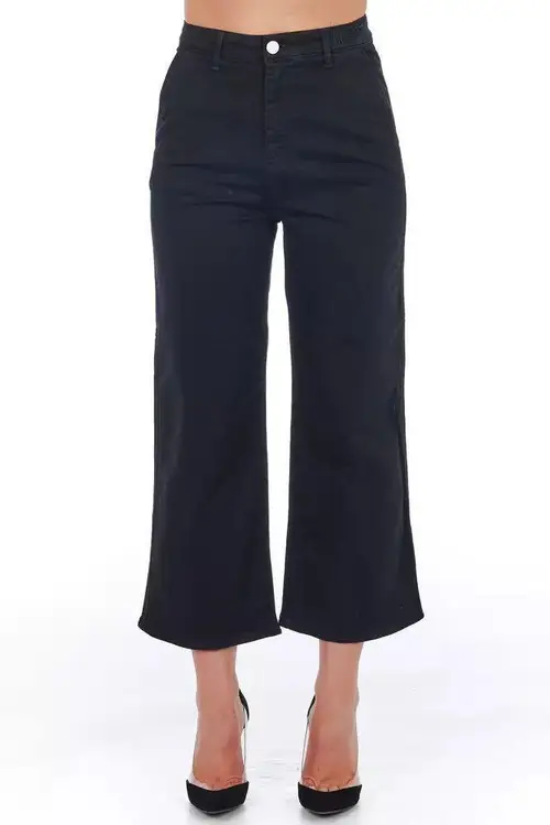 Frankie Morello Black Cotton Dame Cropped Pants