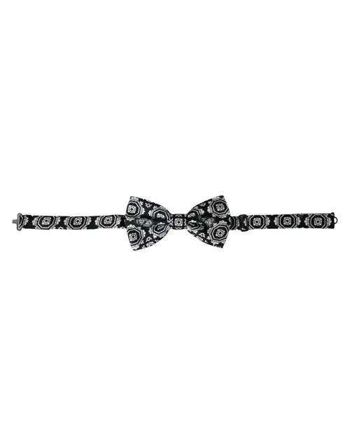 Dolce & Gabbana Black White Printed Adjustable Neck Herre Bow Tie