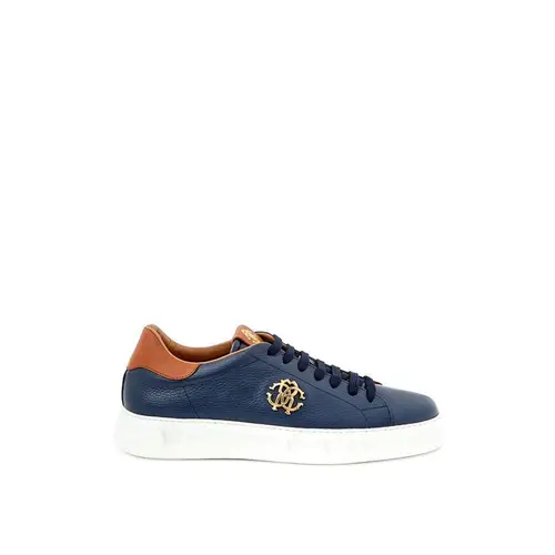 Roberto Cavalli Blue Leather Sneakers