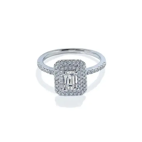 Corfu forlovelsesring med hvid emerald cut safir og diamanter