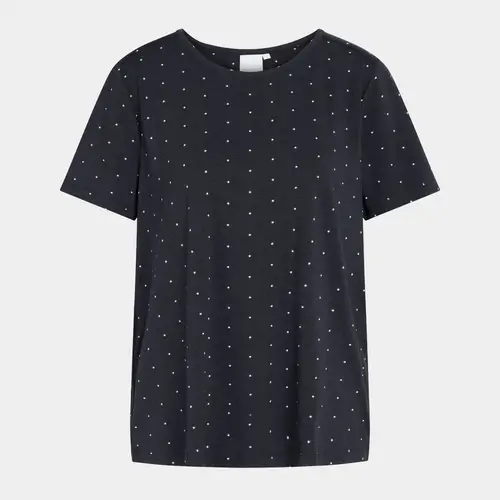 Bea kortærmet bambus T-shirt navy med prikker, XS