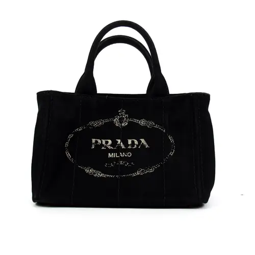 Prada Canapa Sort Small med skulderstrop