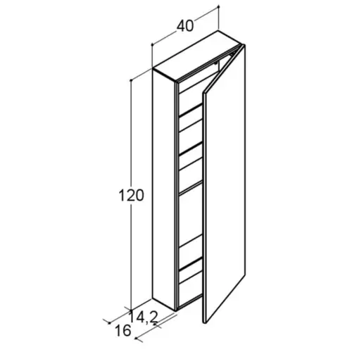 Dansani 120cm højskab med låge - 16cm dyb venstrehængslet