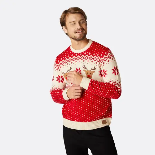 Rød Retro Rensdyr Julesweater Herre