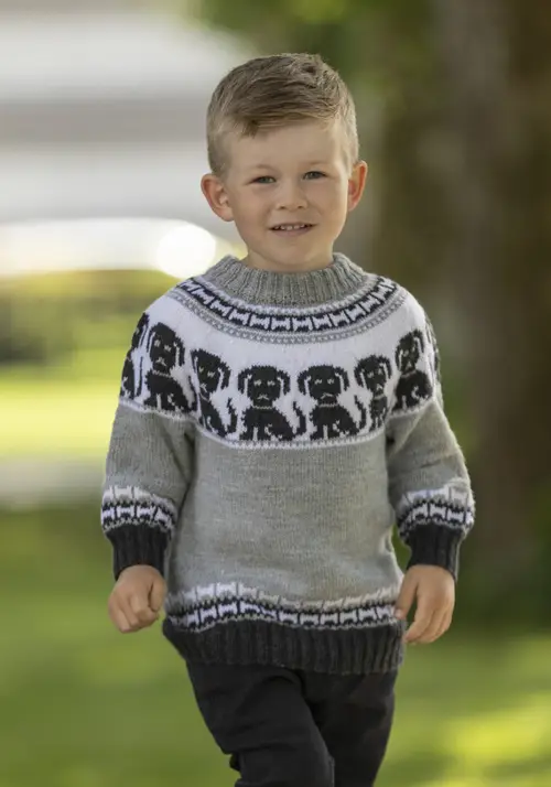 &quot;Pluto - hunde&quot; Genser- Viking Design 2424-9 Kit - 1 - 8år - Viking Baby merino , fra Viking