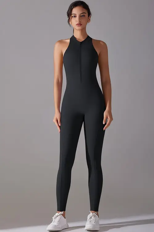 Jumpsuit halter neck lang zip-up Black - Small / Black