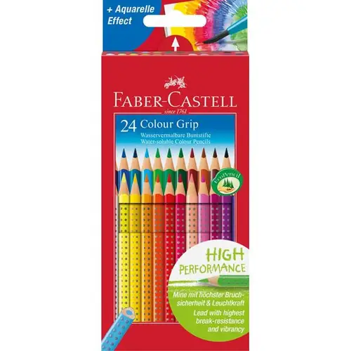 24 Grip Trekantede Akvarel Farveblyanter, 24 Farver, Faber-Castell