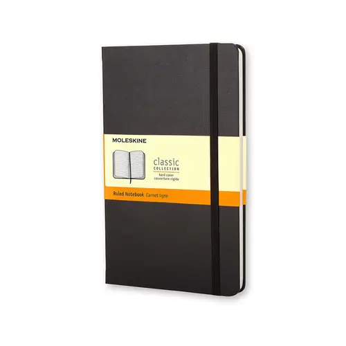 Notesbog Moleskine large sort m/240 linjerede ark hard cover