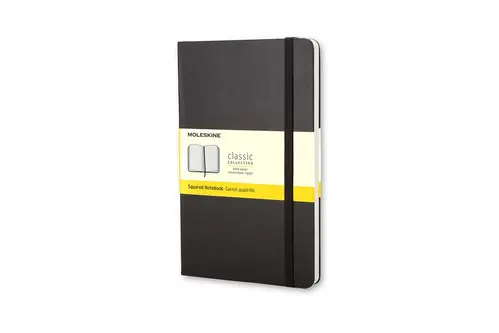 Notesbog Moleskine large sort m/240 kvadrerede ark hard