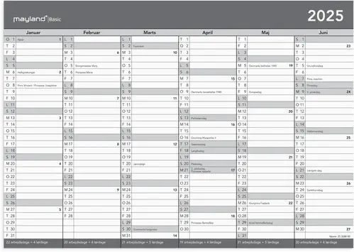 Mayland Kontorkalender basic 2025 A4 2x6 mdr.