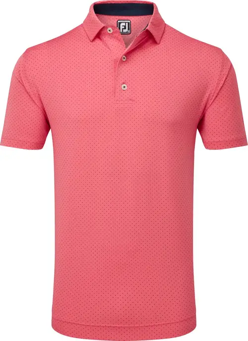 Footjoy Stretch Lisle Dot Print Herre Poloshirt - Coral Red With Navy - Str. S