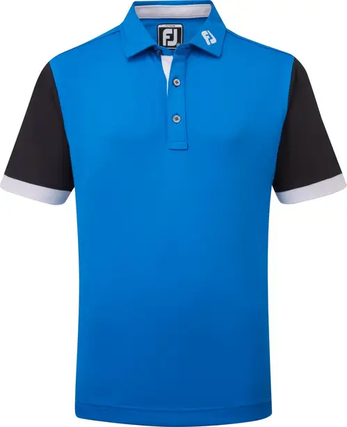 Footjoy Colour Block Pique Junior Poloshirt - Cobalt With Black & White - Str. L