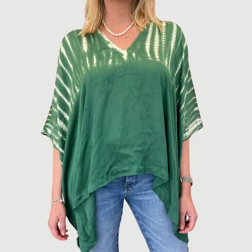 Selma Poncho Short Blouse, grøn poncho i tie dye