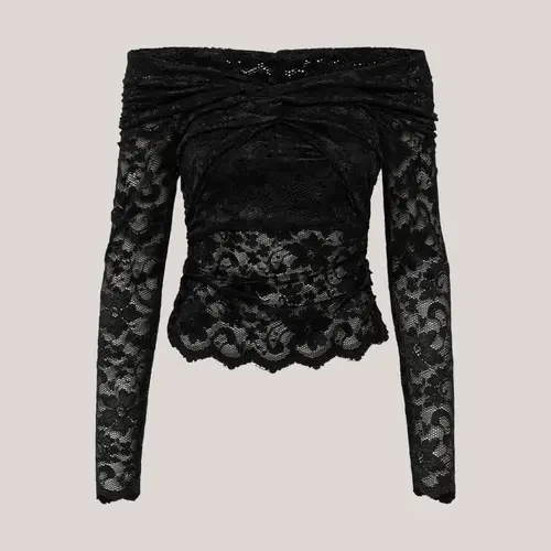 GabriGZ ls lace top, sort blonde trøje med off shoulder