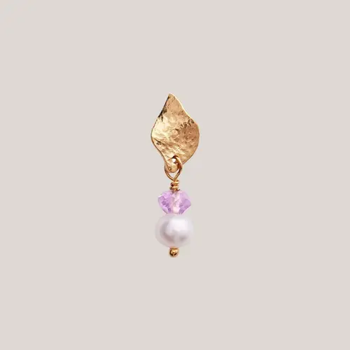 Ile de l'amour with pearl and light amethyst earring golden, ørerstik med amethyst og perle vedhæng forgyldt