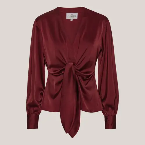 Blair Blouse - semi rich merlot, bluse med bindebånd i rød