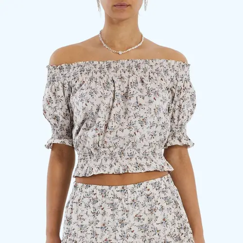 Wells Crop Top, rosa top med blomsterprint