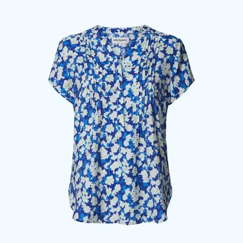 Heather Shirt, bluse i blå med hvide blomster