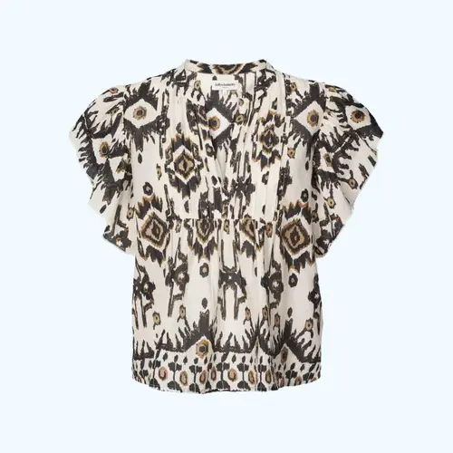 Isabel Top, top i creme med sort og brunt print