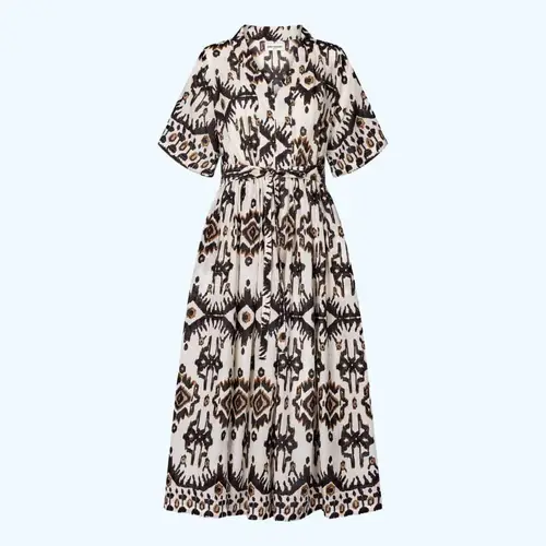 Sumia Dress, kjole i creme med sort og brunt print