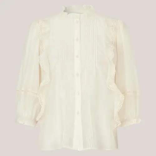 VidaLL Shirt 3/4, bluse med blondeflæser i off-white