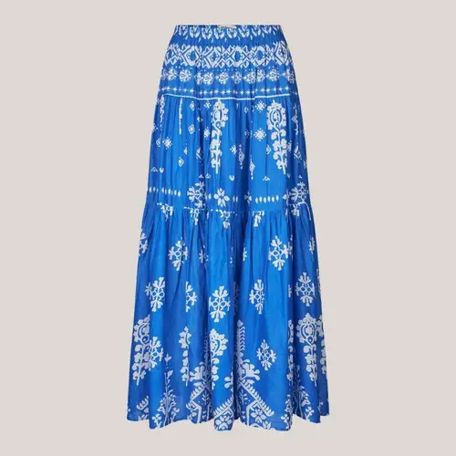 SunsetLL Maxi skirt blue, lang nederdel i blå med hvidt print på