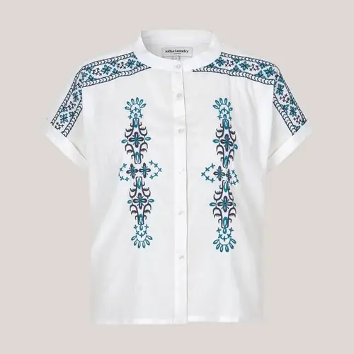 MyalLL Shirt SS, top med blåt broderi