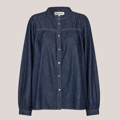 NickyLL Shirt LS - Blue, skjorte i mørkeblå denim