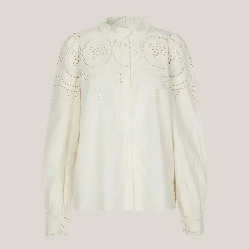 LulaLL Shirt LS, skjorte i creme med broderie anglaise