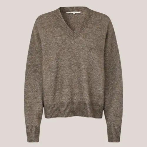 Brook Knit Loose V-Neck, brun strik med V-hals