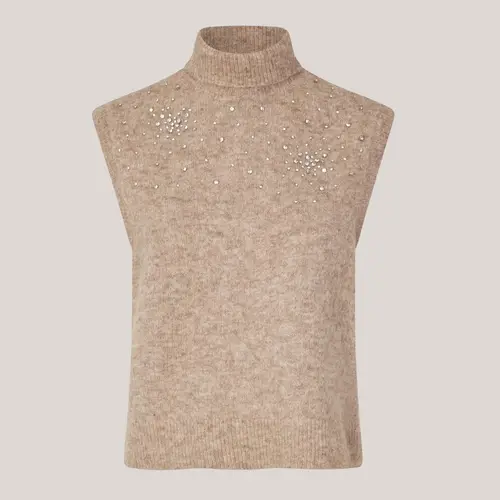 Sparkling Knit Vest, strik vest i sand med simili sten