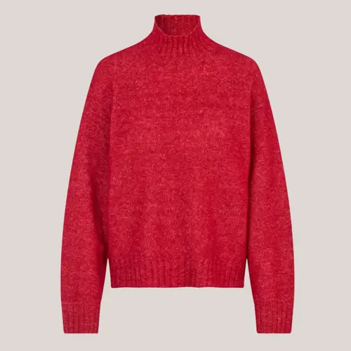 Brookline knit T-neck, strik sweater i rød