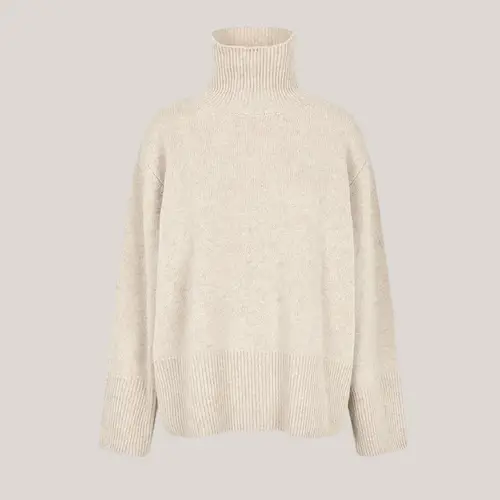 Alpha Knit T-Neck Pumice Stone, strik med rullekrave i sand