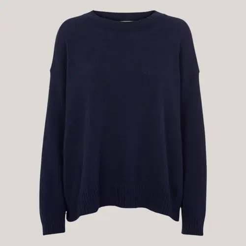 Lise O-neck navy sweater, strik bluse i blå