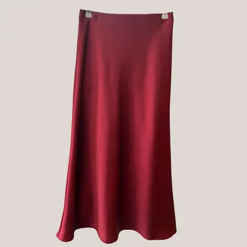 GHI5IBA midi skirt, medium lang satin nederdel i vin rød