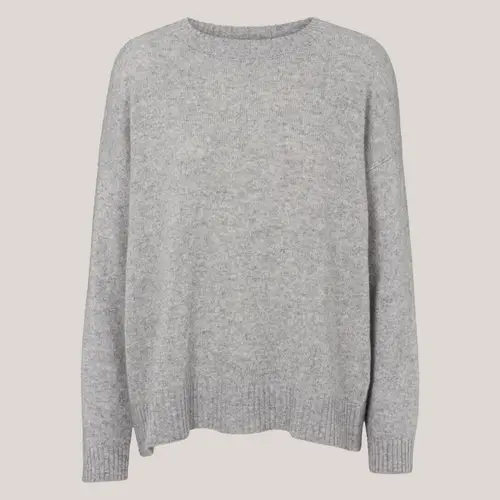 Lise O-neck grey sweater, strik bluse i grå