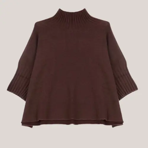 M3025798 knit, brun strik bluse med 3/4 ærme