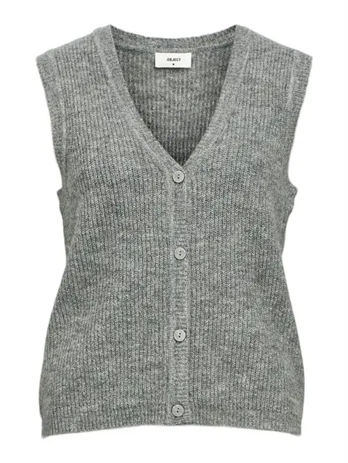 Object - Diana V-Neck Vest - Medium Grey Melange