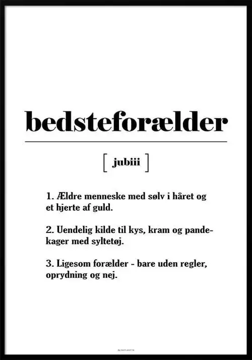 Plakat med kærlig bedsteforælder-definition