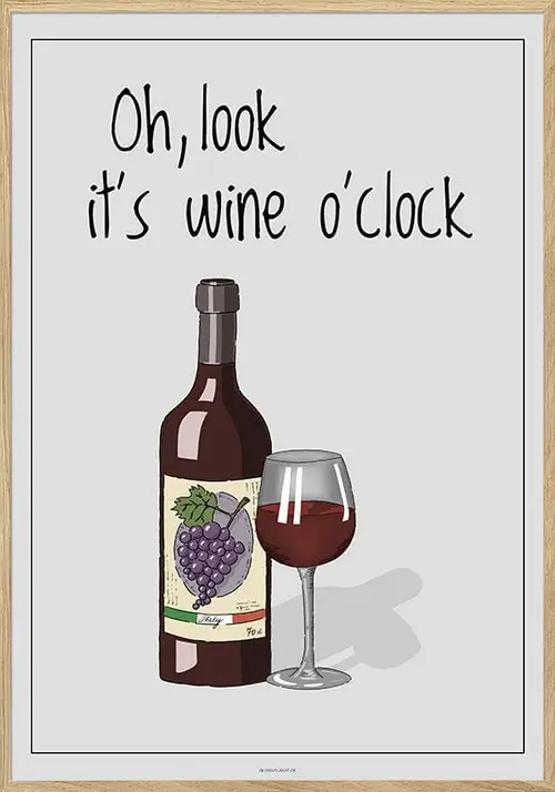 Vinplakat - Wine o'clock