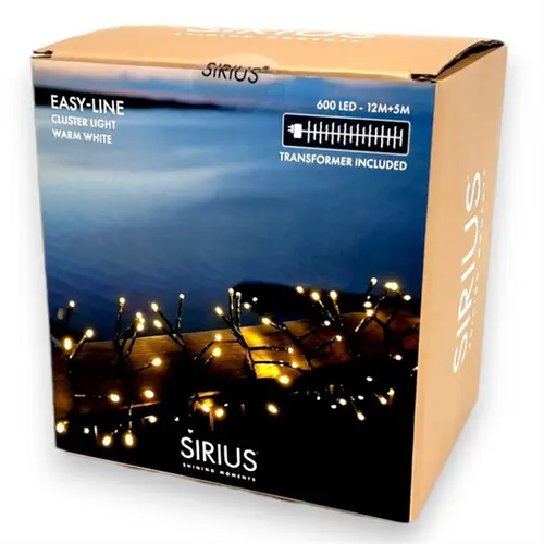 Easy-Line Cluster lyskæde med 600 LED lys i varm hvid på 12 meter samt 5 meter ekstra ledning - Lyskæder > Lyskæder udendørs > Sirius Easy-line - SIRIUS - Spotshop