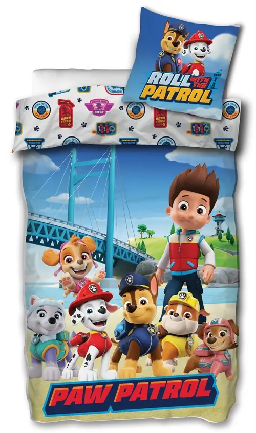 Paw Patrol sengetøj - 100% blødt bomuld - 140x200 cm - Dynebetræk Roll with the Patrol - 2 i 1 design sengesæt