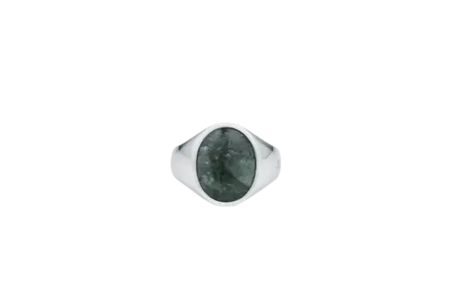 IX Oval Signet Ring Green Marble Silver