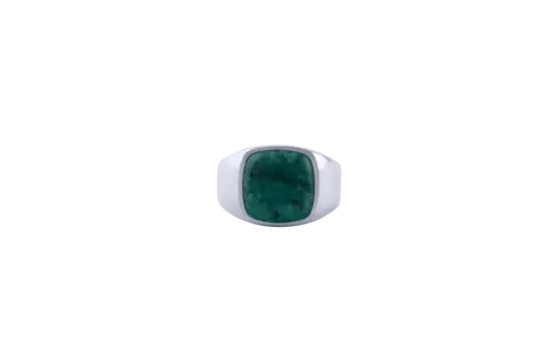 IX Cushion Signet Ring Green Marble Silver